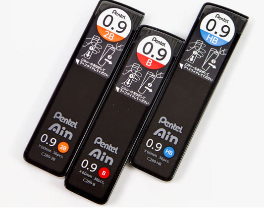 Pentel Ain HB, B and 2B 0.9mm Refill Leads (3 tubes)