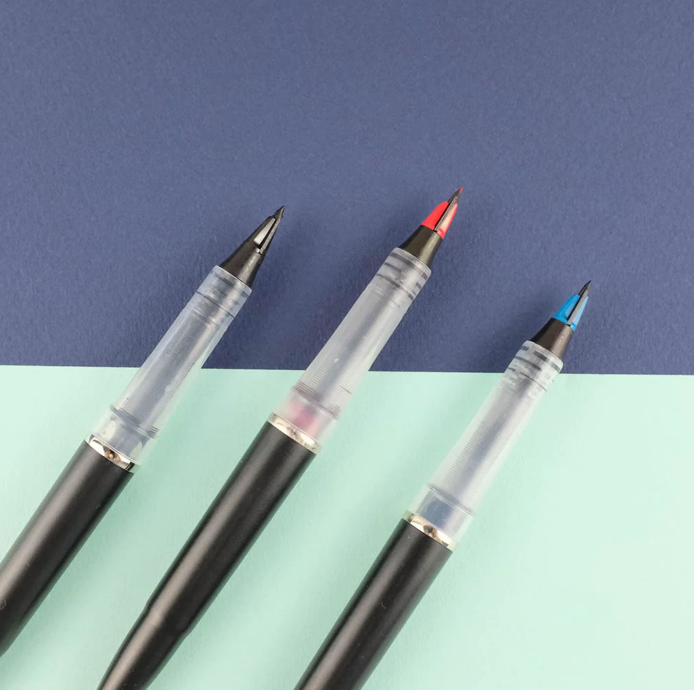 Pentel Tradio Pulaman Black, Blue, Red Refillable Fountain Pens (Pack of 3)