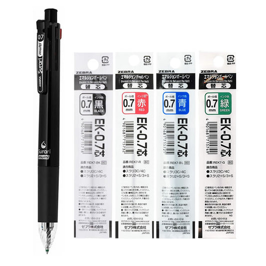 Zebra Surari Multi 4+1 0.7mm Pen + Black, Blue, Red, Green Refills