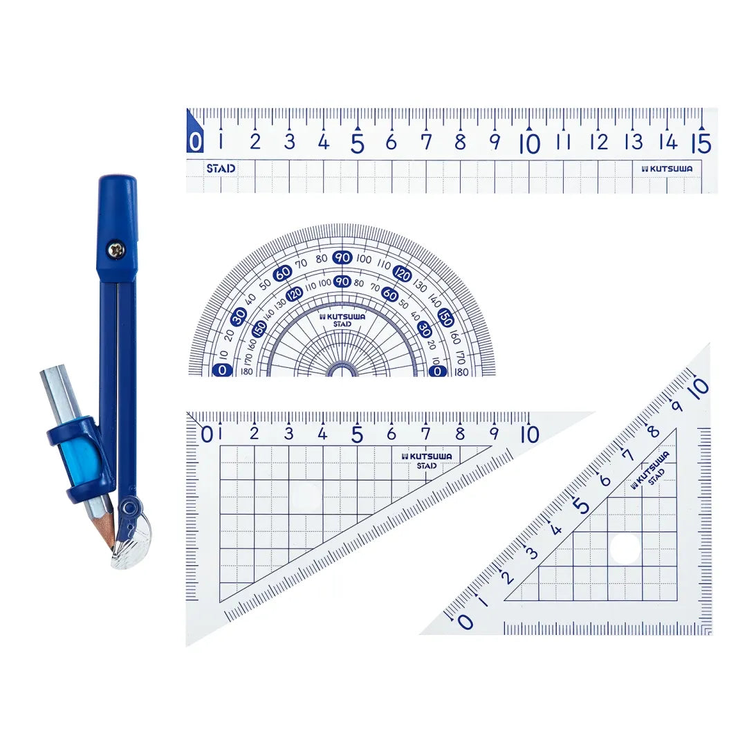 Kutsuwa STAD Rulers, Protractor, Compass Set (with Case)
