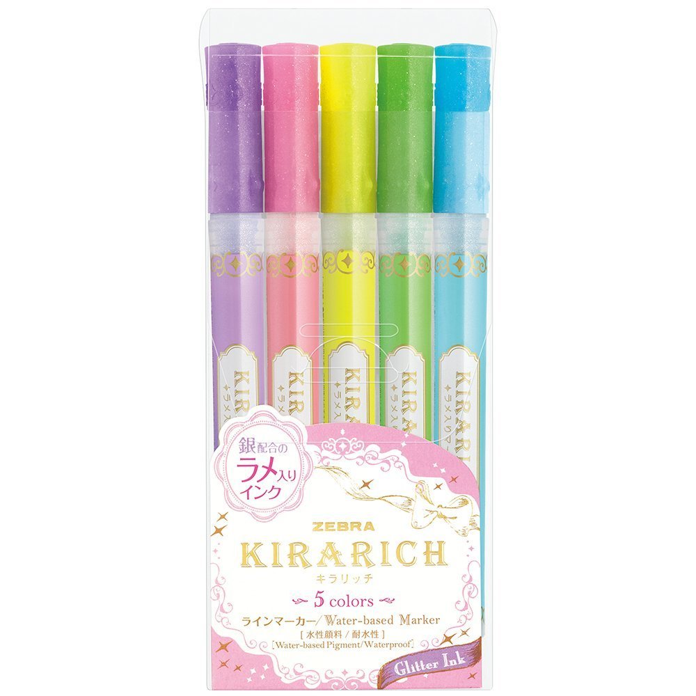 Zebra Kirarich Glitter Highlighters (Pack of 5)