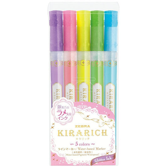 Zebra Kirarich Glitter Highlighters (Pack of 5)