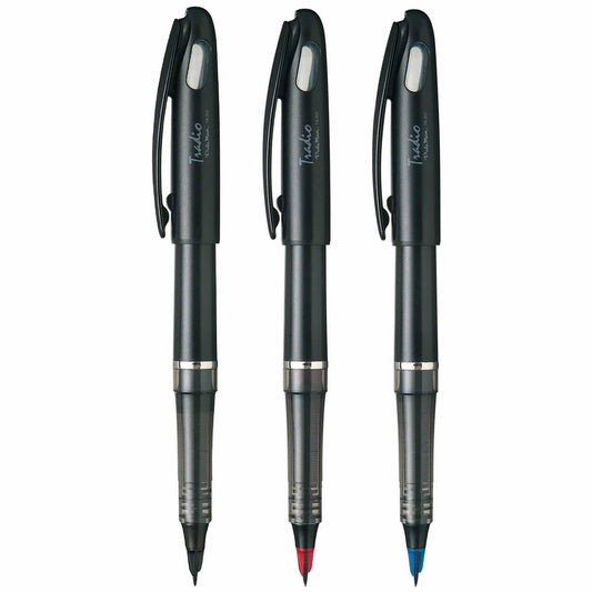 Pentel Tradio Pulaman Black, Blue, Red Refillable Fountain Pens (Pack of 3)