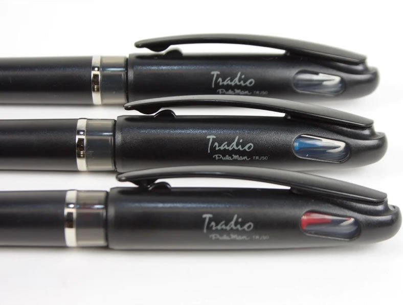 Pentel Tradio Pulaman Black, Blue, Red Refillable Fountain Pens (Pack of 3)