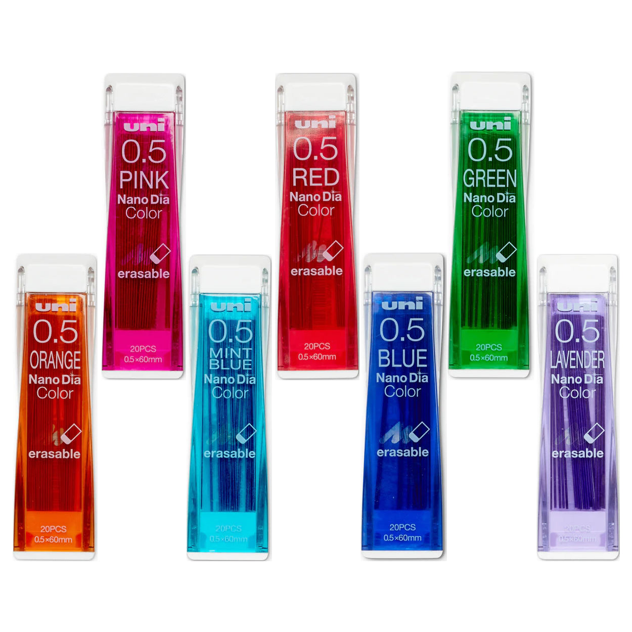 Uni Nano Dia Color 0.5mm Erasable Refill Leads (Pack of 7)