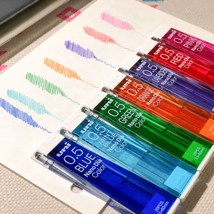Uni Nano Dia Color 0.5mm Erasable Refill Leads (Pack of 7)