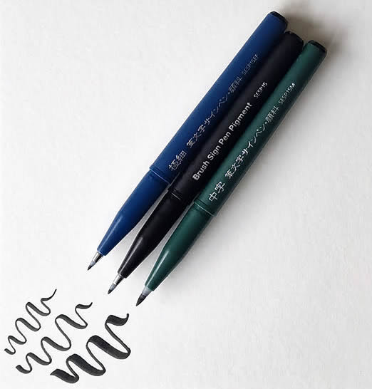 Pentel Fudemoji Pigment Ink Calligraphy Brush Pens, Flexible Tips (Pack of 4)