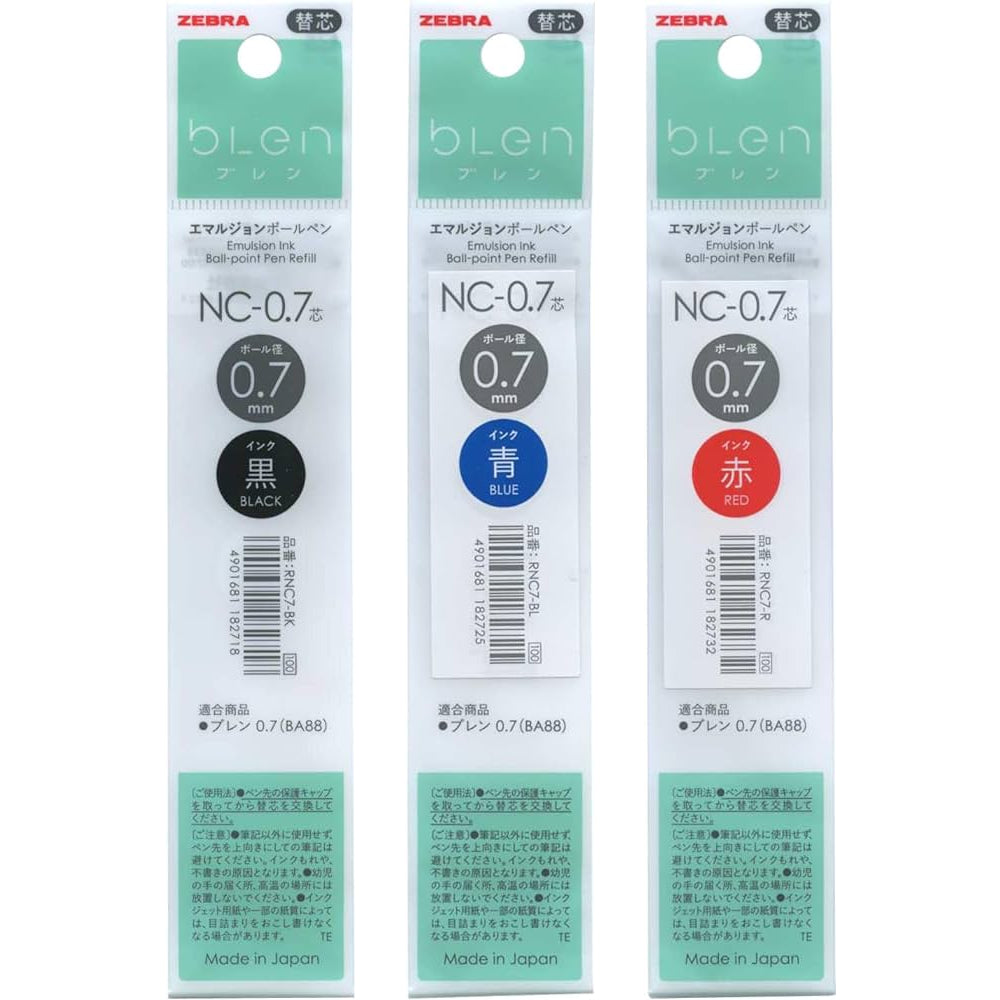 Zebra bLen 0.7mm Black, Blue, Red Ballpoint Pen Refills