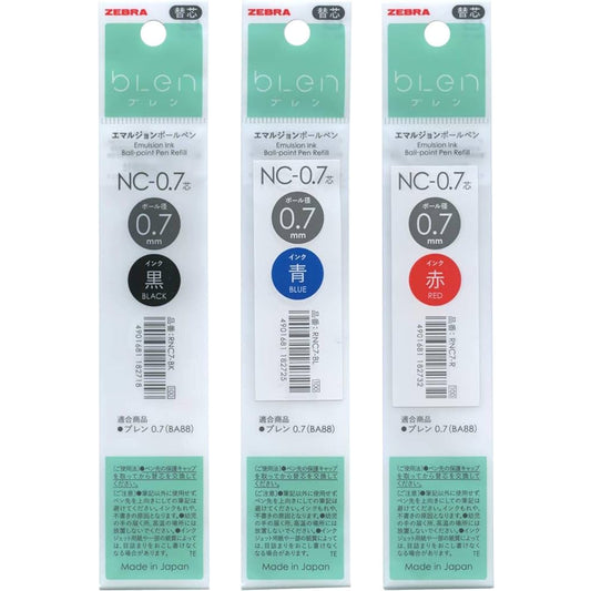 Zebra bLen 0.7mm Black, Blue, Red Ballpoint Pen Refills