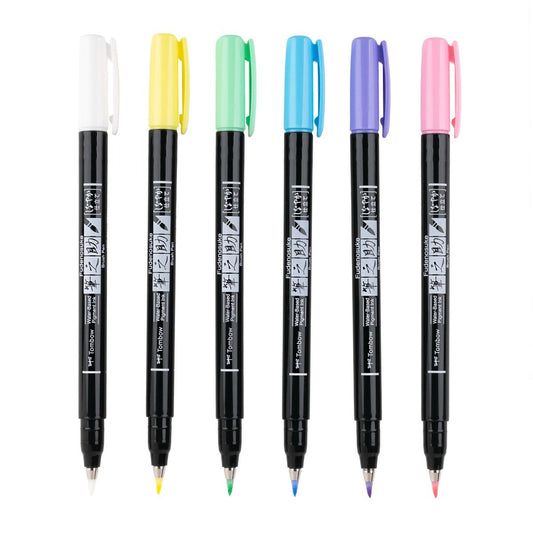 Tombow Fudenosuke Pastel Soft Tip Calligraphy Brush Pens (Pack of 6)