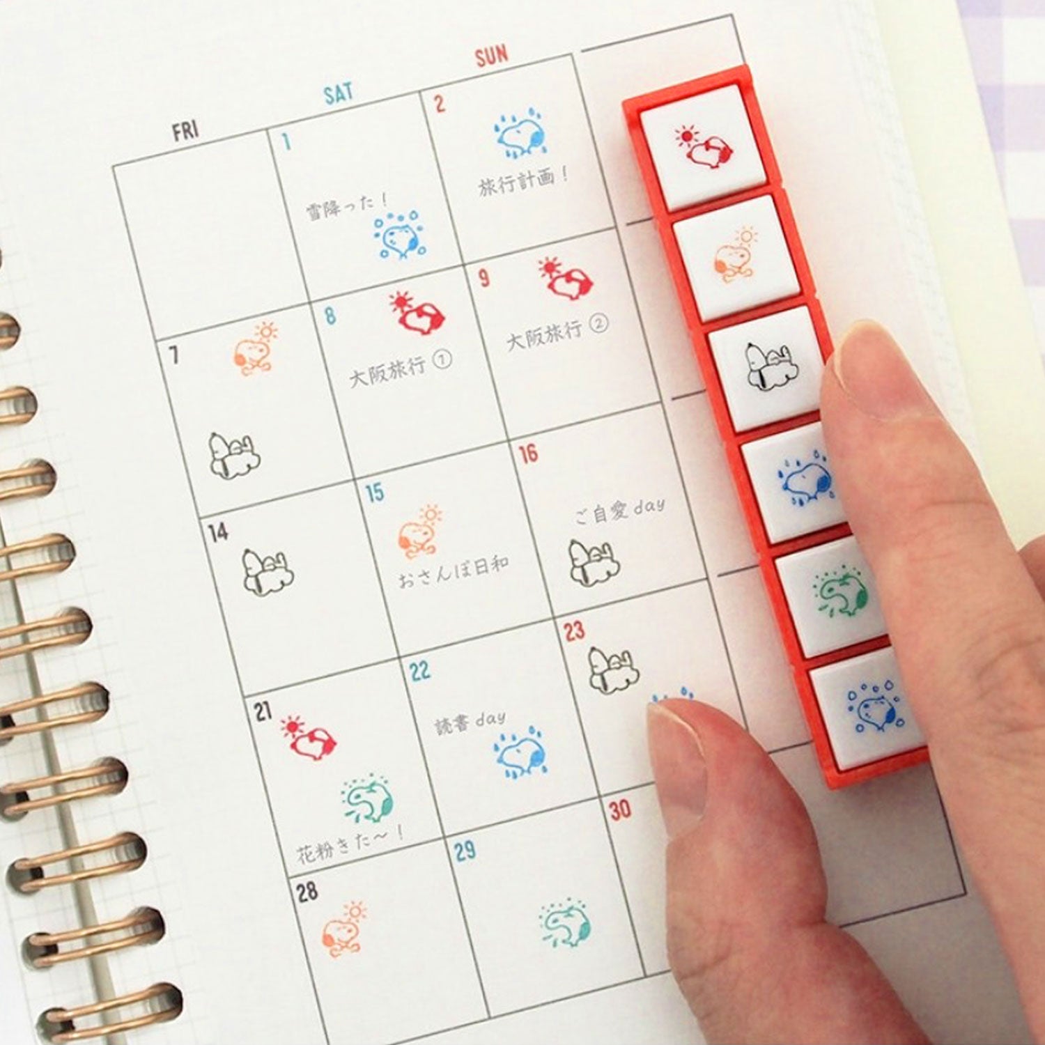 KODOMO NO KAO PEANUTS Pochitto6 x Snoppy Push-Button Self-inking Stamp