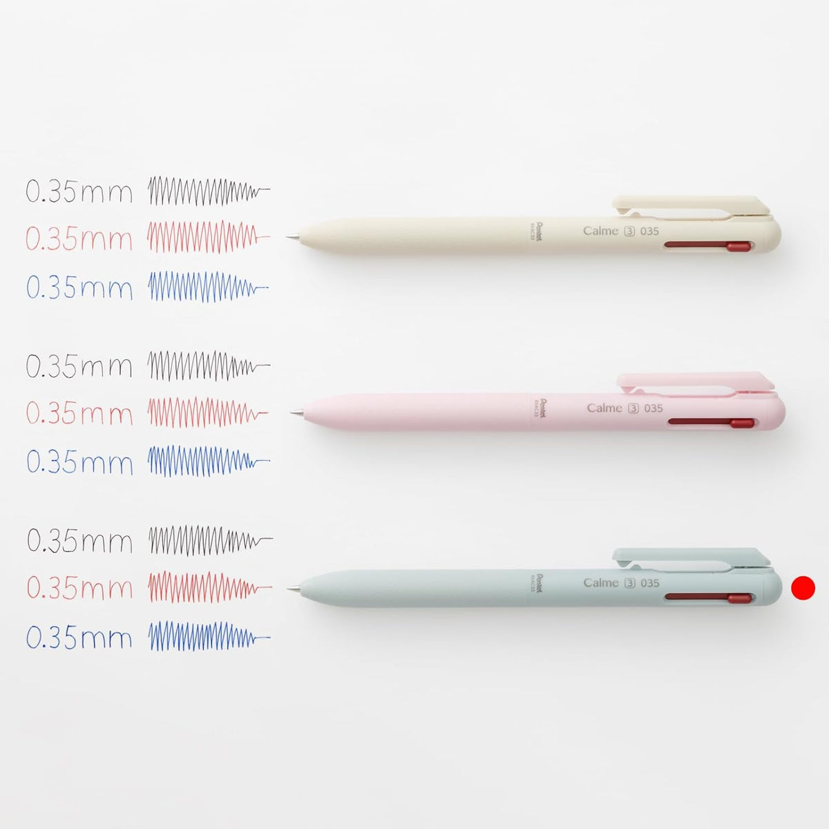 Pentel Calme 0.35mm 3-Colour Silent Ballpoint Pens (Pack of 3)