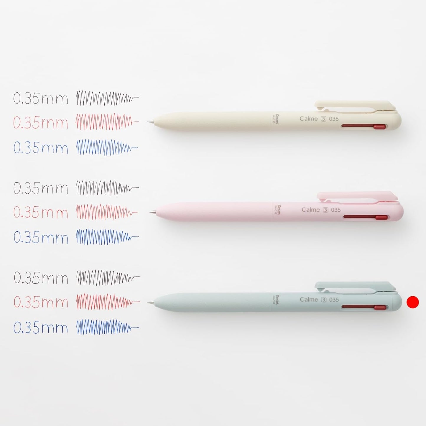Pentel Calme 0.35mm 3-Colour Silent Ballpoint Pens (Pack of 3)