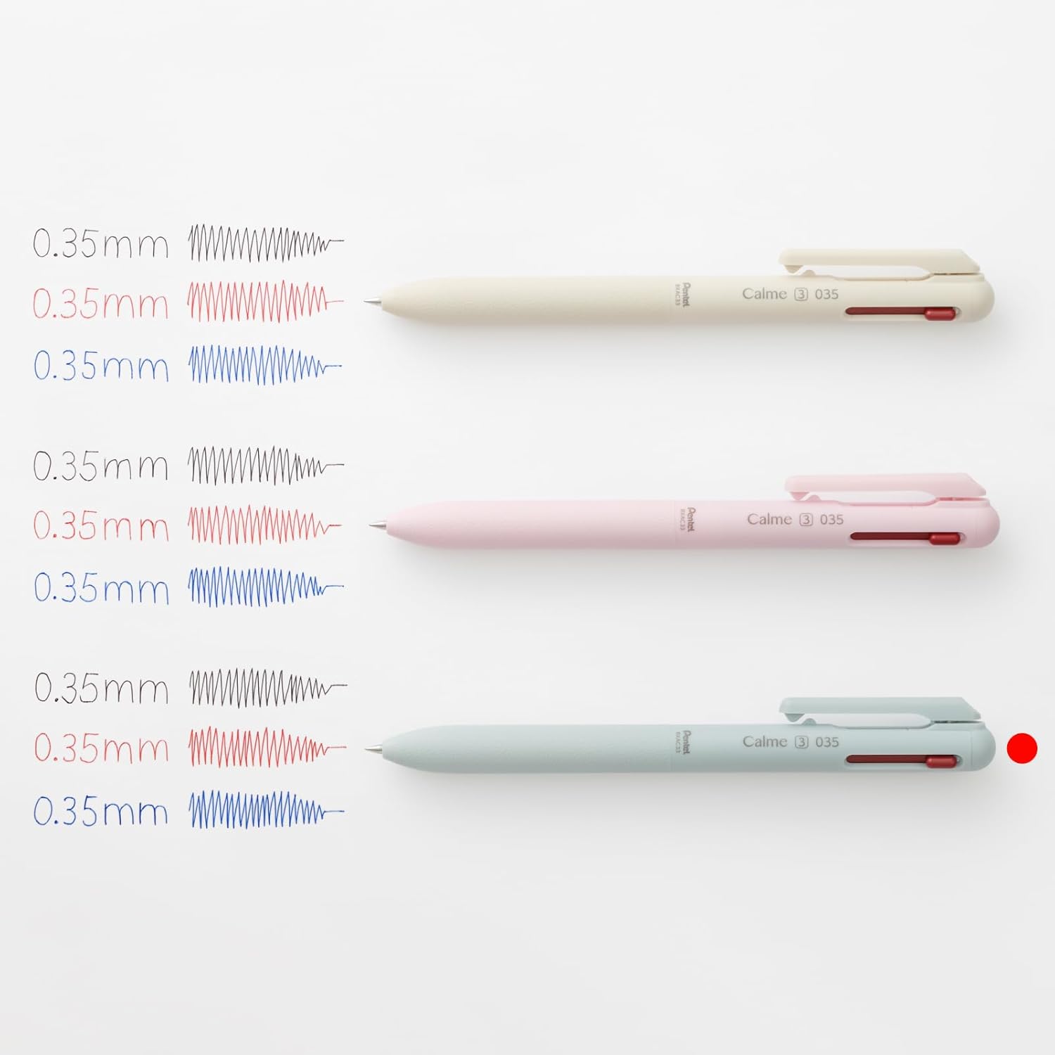 Pentel Calme 0.35mm 3-Colour Silent Ballpoint Pens (Pack of 3)