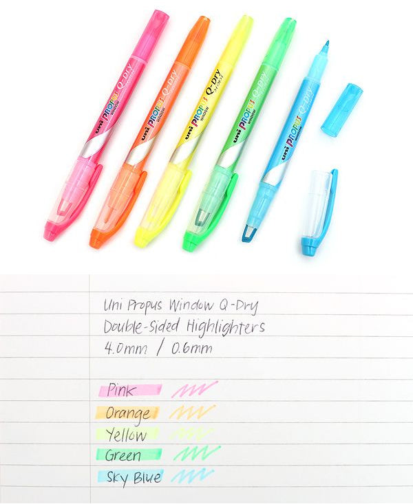 Uni Propus Window Quick Dry Twin Tip 5-Colour Highlighter Set