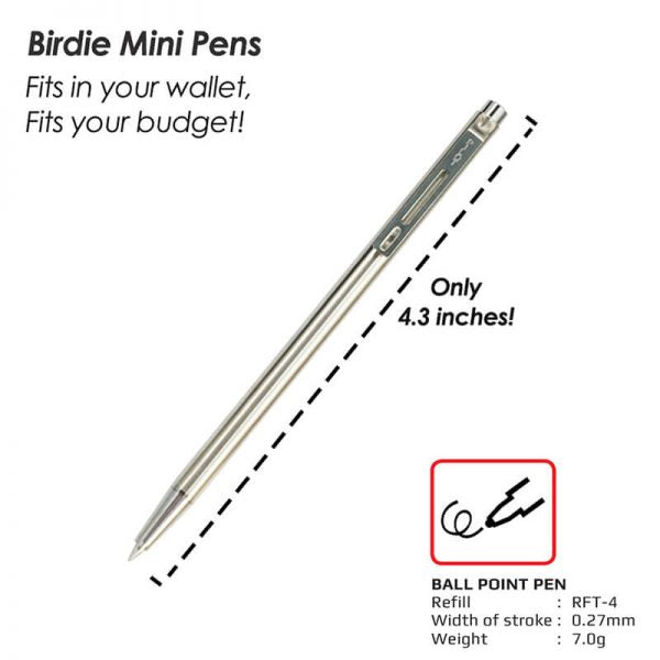Pilot Birdie 0.7mm Mini Stainless Steel Body Black Ink Ballpoint Pen