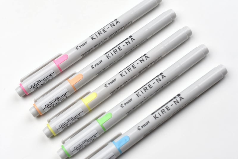Pilot KIRE-NA Twin Tip Quick-drying Pigment Ink Highlighters (Pack of 5)