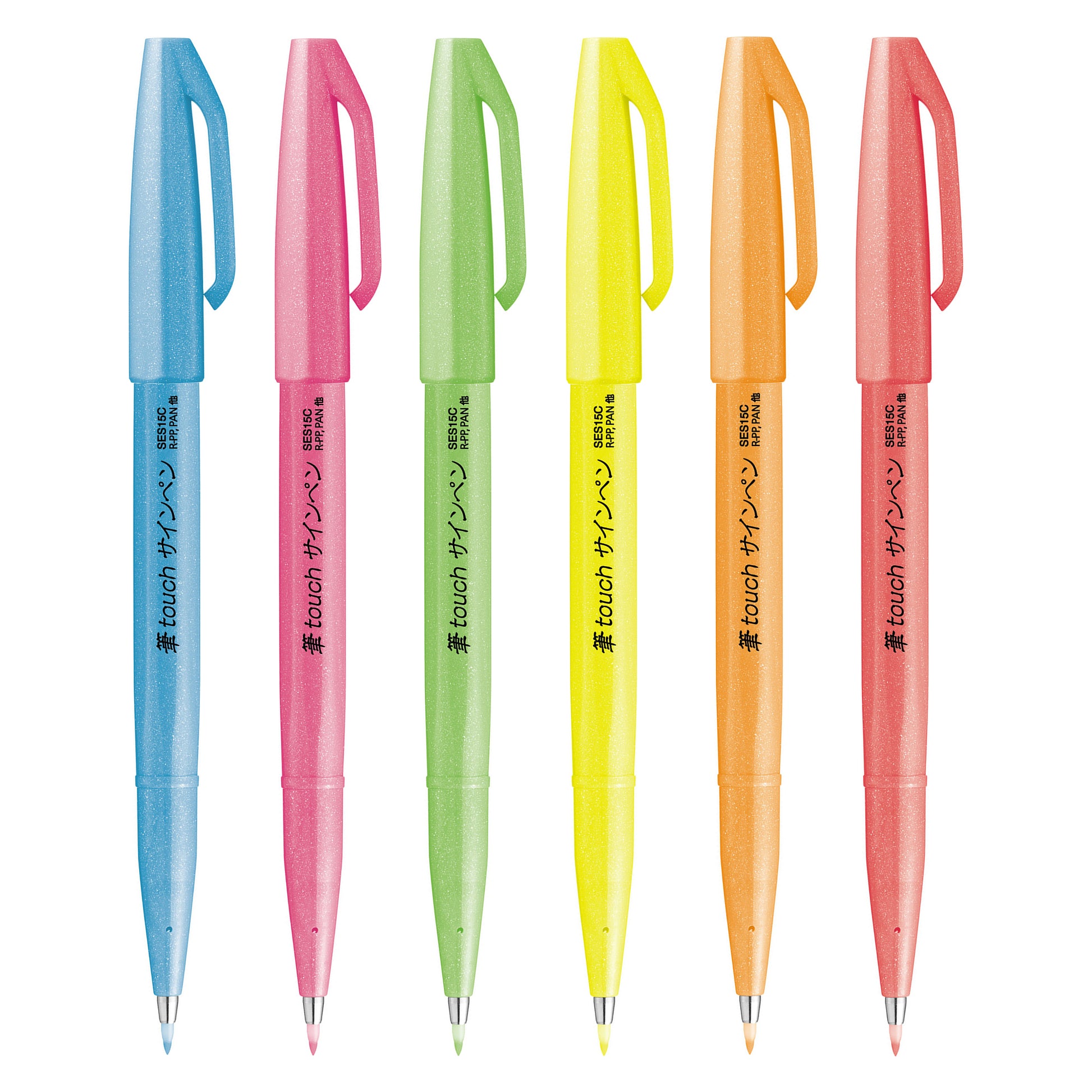 Pentel Neon Colour Series Fude Touch Calligraphy Brush Sign Pens (Pack of 6)