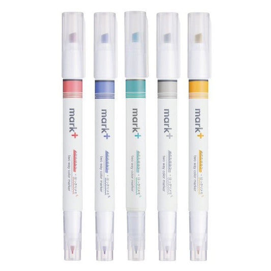 Kokuyo Mark+ 2-way Dual Tips 5-Colour Marker Highlighter Set