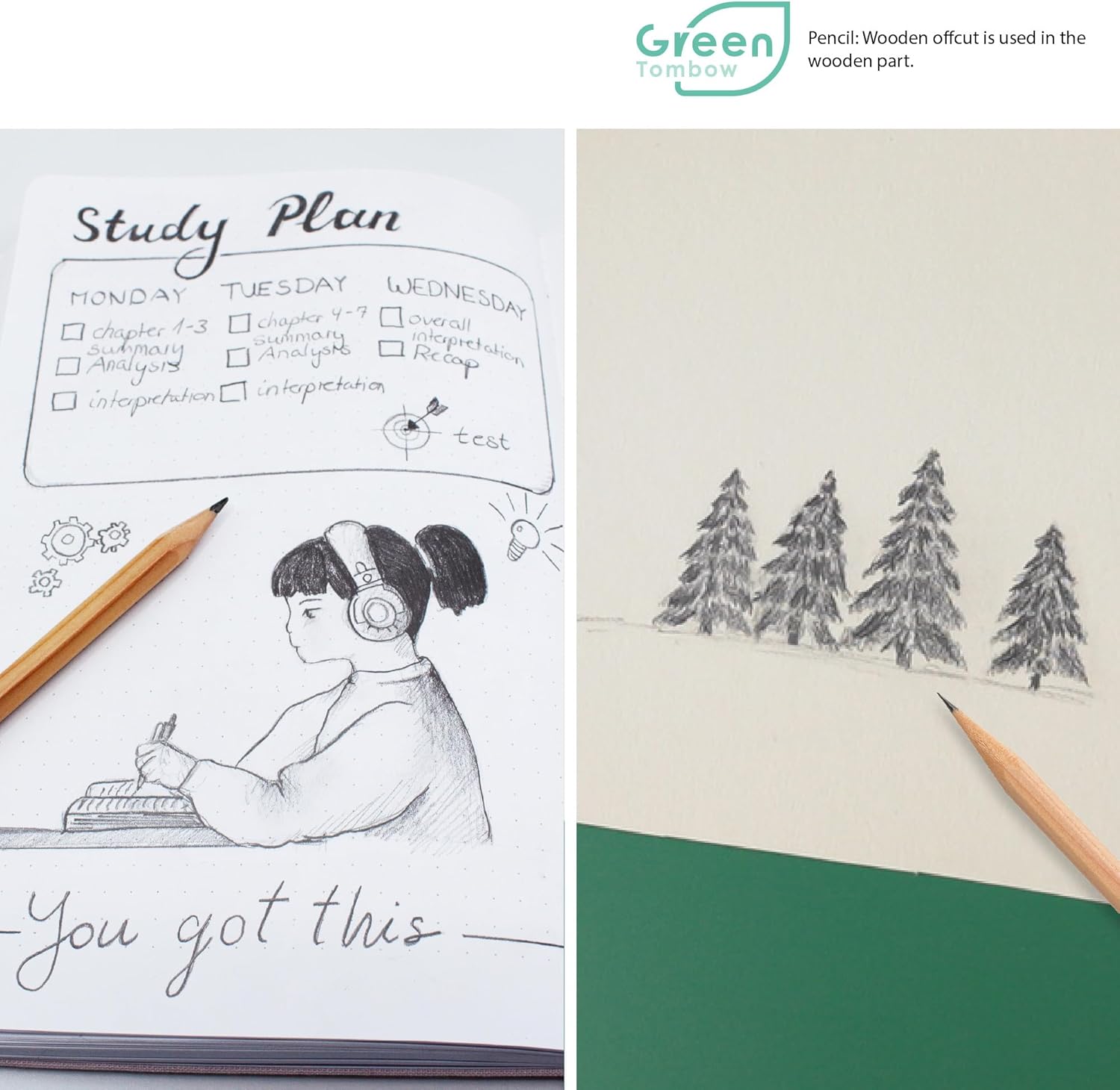 Tombow Kimonogatari Tree Story Hexagon Axis Recycled Pencils (Pack of 12)