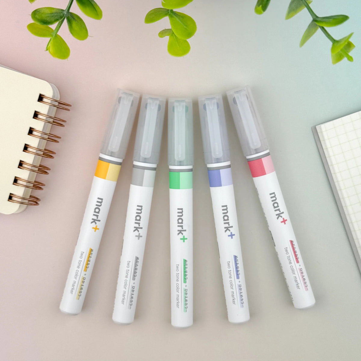 Kokuyo Mark+ 2-Tone Vivid 5-Colour Marker Highlighter Set