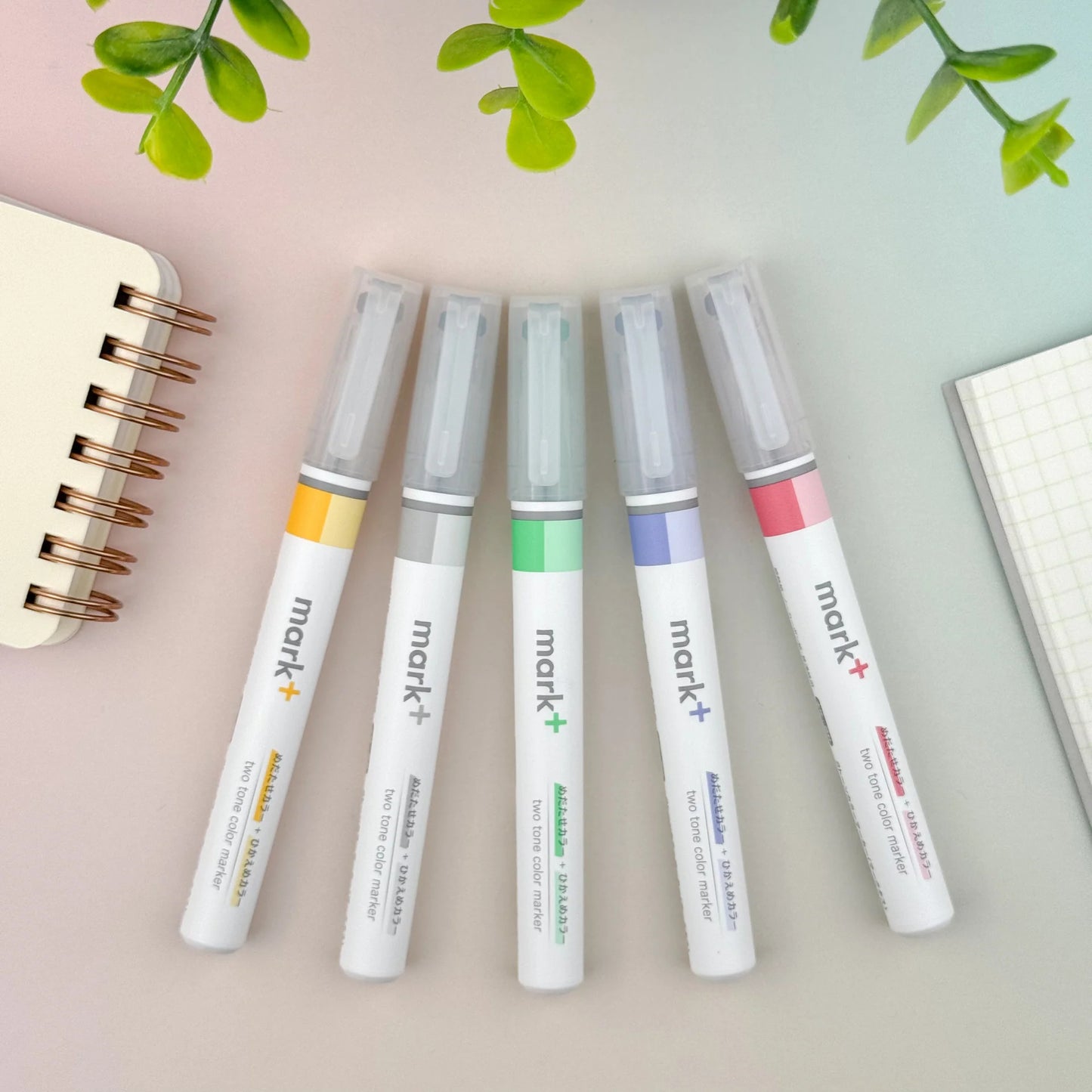 Kokuyo Mark+ 2-Tone Vivid 5-Colour Marker Highlighter Set