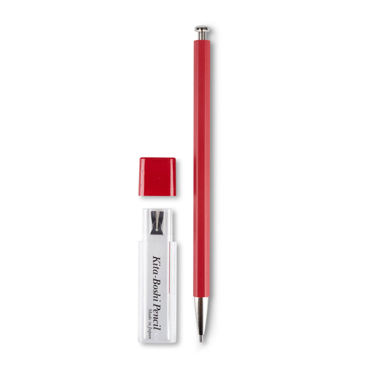 Kita-Boshi 2.0mm Wooden Madder Red Barrel Clutch Pencil, with Lead Sharpener, B