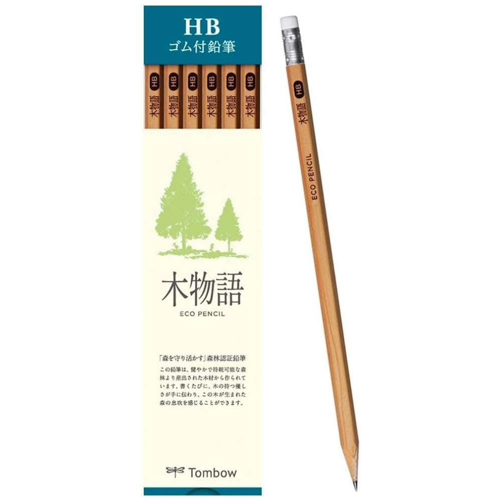 Tombow Kimonogatari Tree Story Hexagonal Eraser Tip ECO Pencils (Pack of 12)