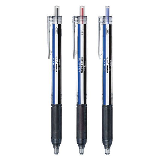 Tombow Mono Graph Lite 0.5mm Black, Blue, Red Gel Ink Pens (Pack of 3)