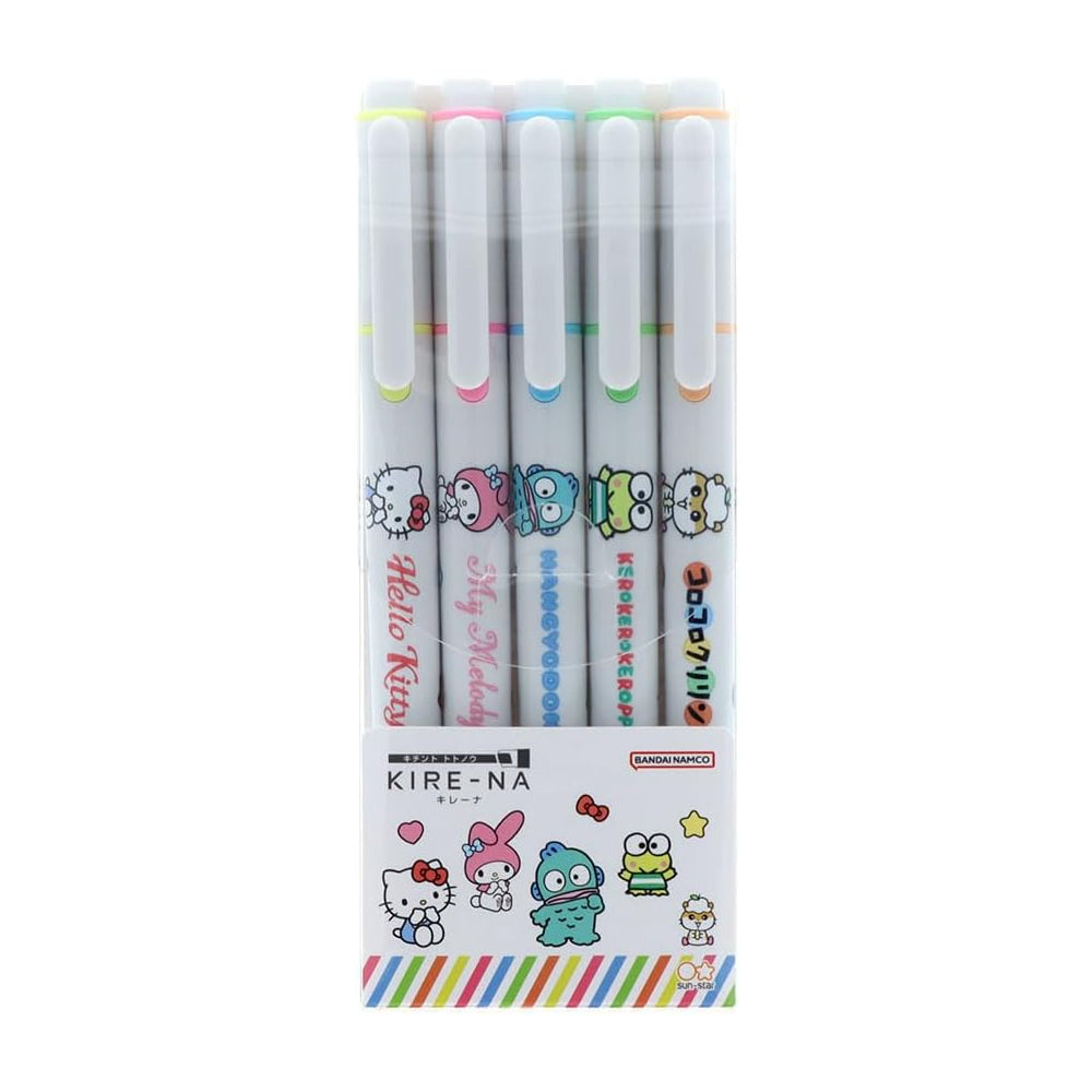 Sun-Star Sanrio KIRE-NA Twin Tip Quick-drying Highlighters (Pack of 5)