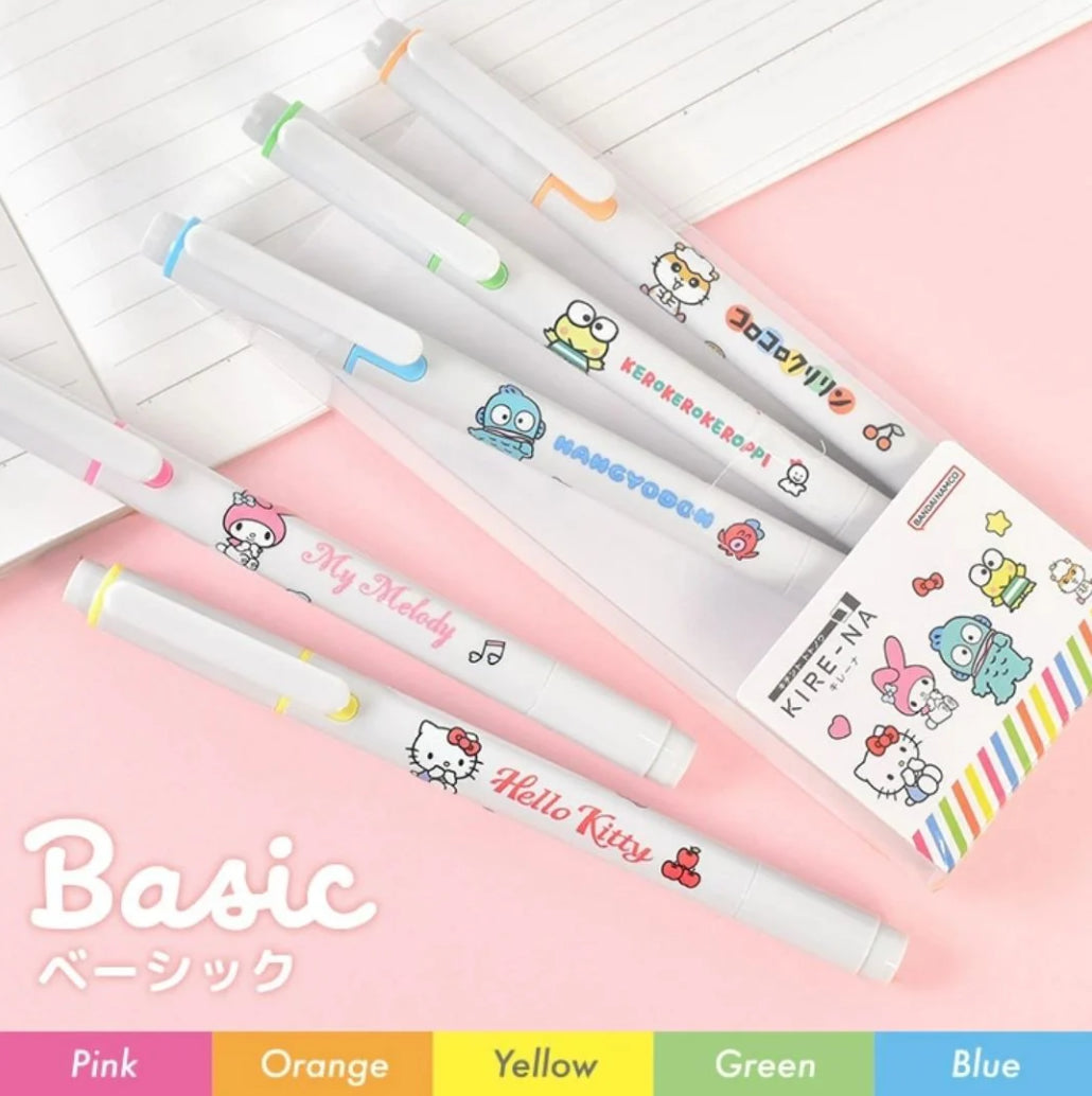 Sun-Star Sanrio KIRE-NA Twin Tip Quick-drying Highlighters (Pack of 5)
