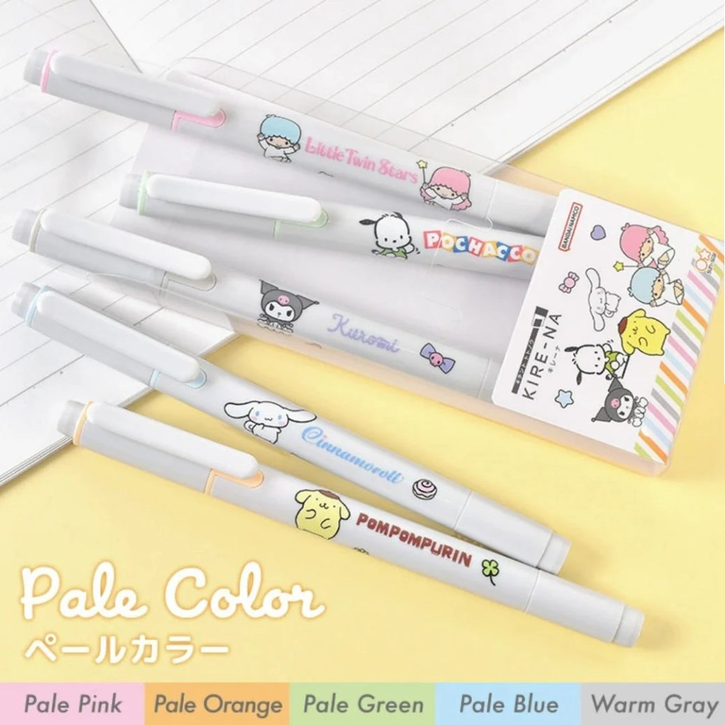Sun-Star Sanrio KIRE-NA Twin Tip Quick-drying Highlighters (Pack of 5)