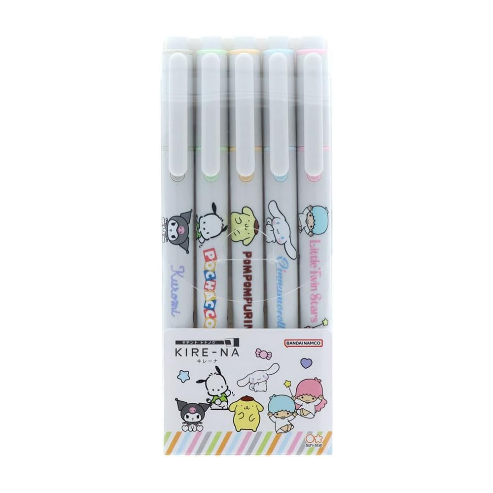 Sun-Star Sanrio KIRE-NA Twin Tip Quick-drying Highlighters (Pack of 5)