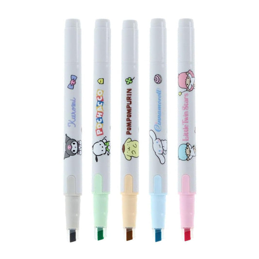 Sun-Star Sanrio KIRE-NA Twin Tip Quick-drying Highlighters (Pack of 5)