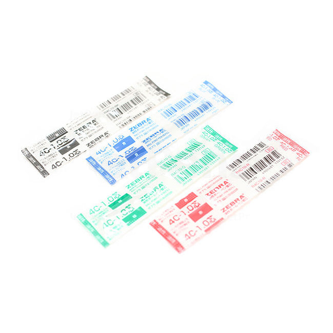 Zebra Black Blue Red Green 1.0mm Ballpoint Pen Refills (Pack of 4)