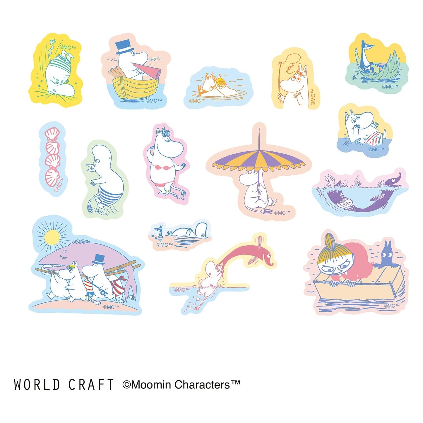 World Craft Moomin Characters Moominvalley`s Sea Flake Stickers,15 Designs, 45pcs