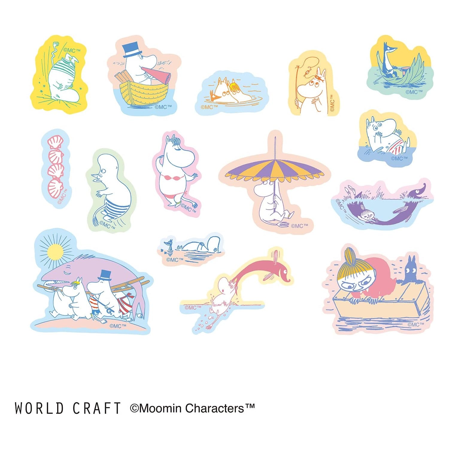 World Craft Moomin Characters Moominvalley`s Sea Flake Stickers,15 Designs, 45pcs