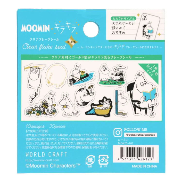 World Craft Moomin Characters Sparkling Clear Flake Stickers,10 Designs, 30pcs