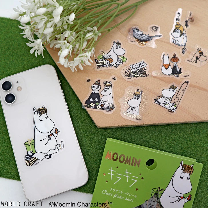 World Craft Moomin Characters Sparkling Clear Flake Stickers,10 Designs, 30pcs