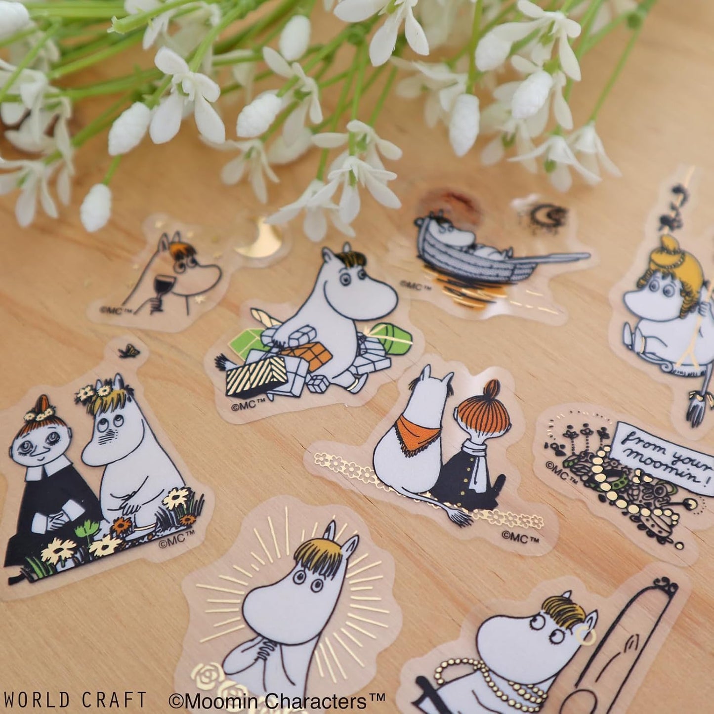World Craft Moomin Characters Sparkling Clear Flake Stickers,10 Designs, 30pcs