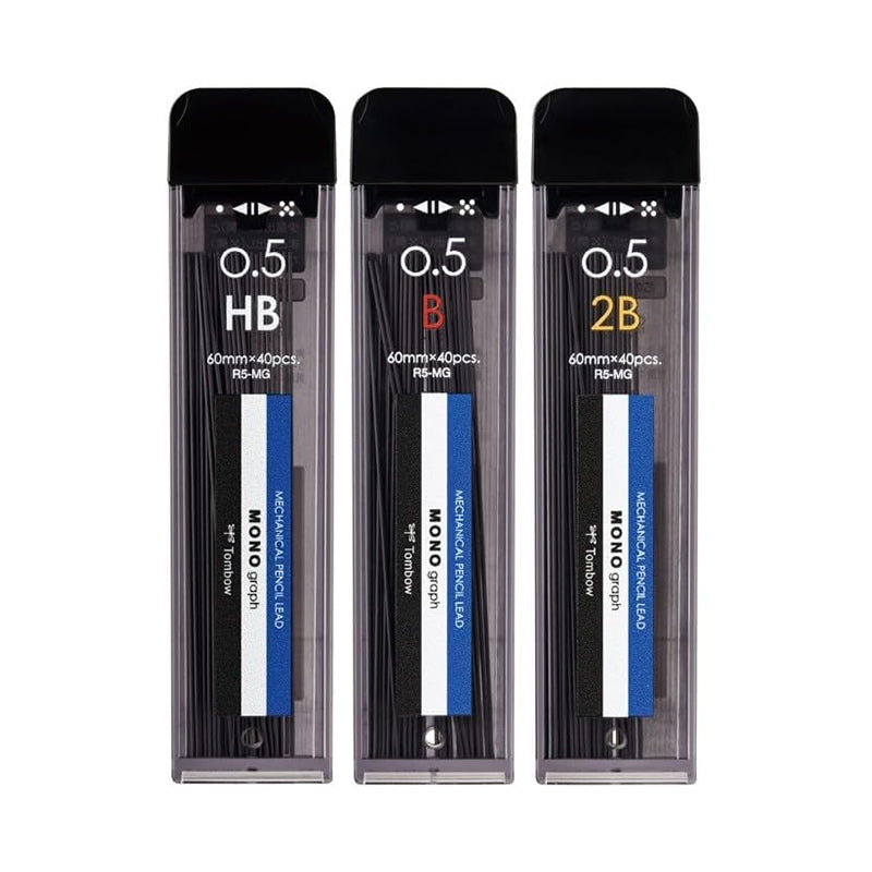 Tombow MONO graph MG 0.5mm HB B 2B Refill Leads, 40 leads per tube (3 tubes)