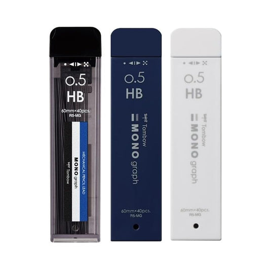 Tombow MONO graph MG 0.5mm HB Refill Leads, 40 leads per tube (3 tubes)