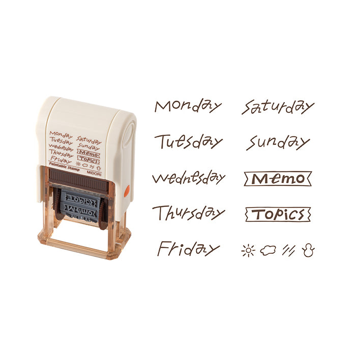 MIDORI Paintable Pre-inked Rotating Oil Based Brown Ink Stamp (10 Designs)