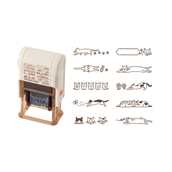 MIDORI Paintable Pre-inked Rotating Oil Based Brown Ink Stamp (10 Designs)