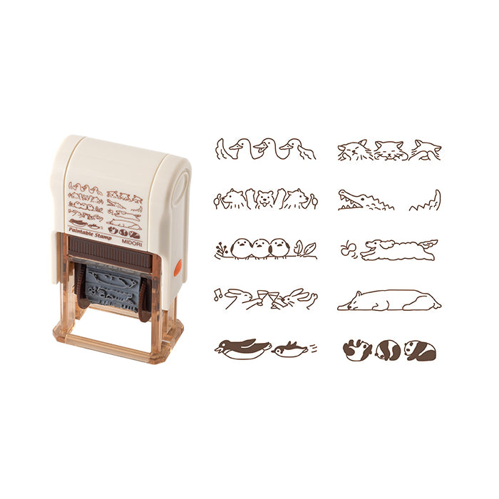 MIDORI Paintable Pre-inked Rotating Oil Based Brown Ink Stamp (10 Designs)