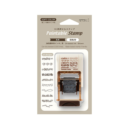 MIDORI Paintable Pre-inked Rotating Oil Based Brown Ink Stamp (10 Designs)