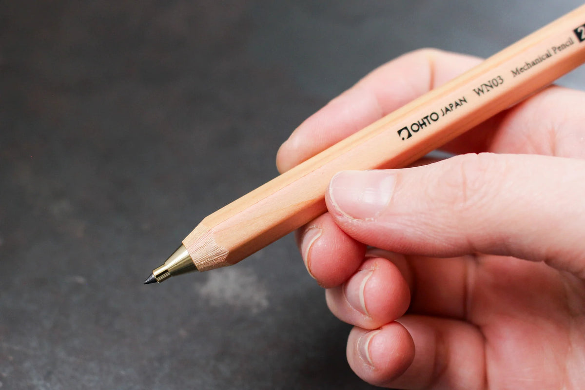 OHTO WN03 Retro-Style 2.0mm Wooden Barrel Mechanical Pencil with Eraser