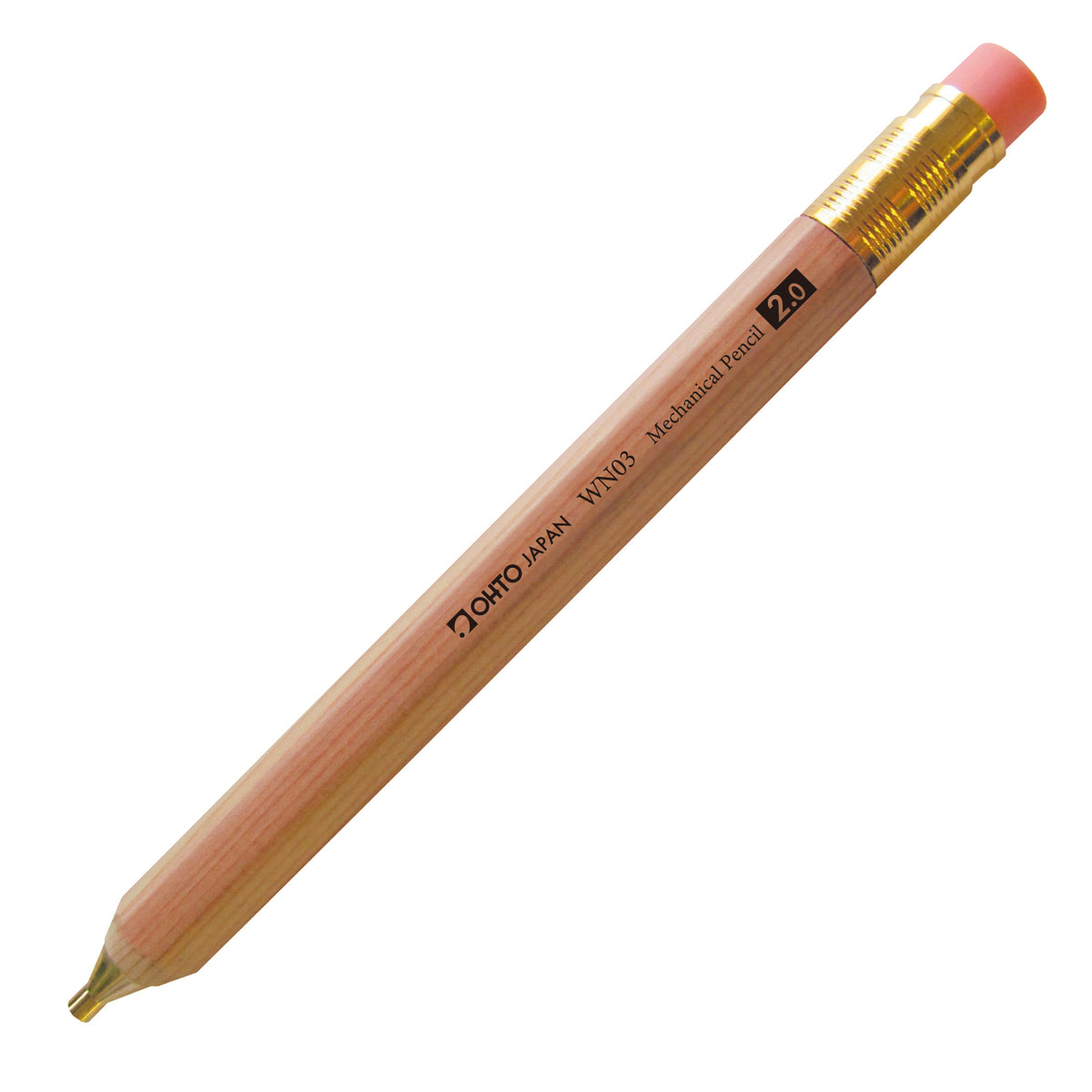 OHTO WN03 Retro-Style 2.0mm Wooden Barrel Mechanical Pencil with Eraser