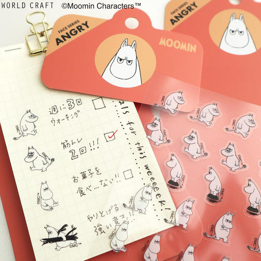 World Craft Moomin Face Series Die Cut Sticker Sheet, 7 Designs, 27pcs