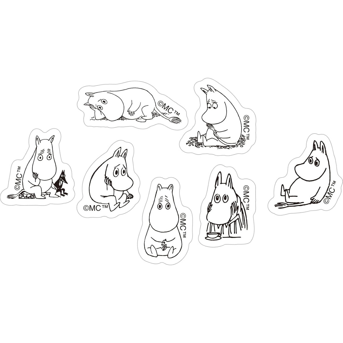 World Craft Moomin Face Series Die Cut Sticker Sheet, 7 Designs, 29pcs